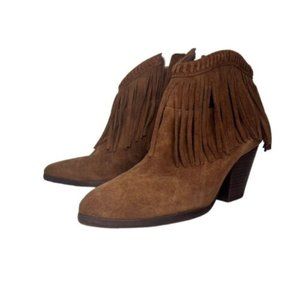 GB GIANNI BINI Lets Roll Brown Leather Ankle Block Heel Boots 9.5M